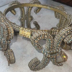 B.B Simon Gold & Crystal Pet Bowl dog dish water food bowl holder